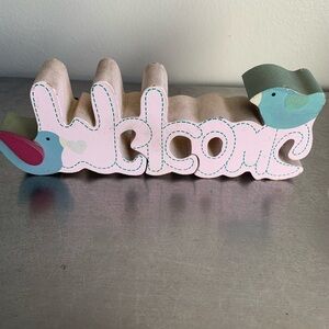 Vintage Folk Art Handpaonted Pink and Blue Welcome Sign - free with $20+ bundle